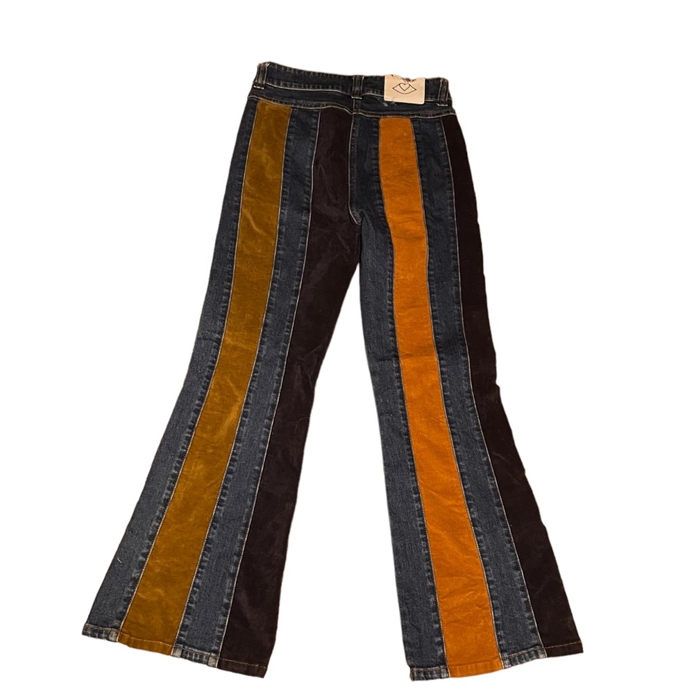 See by Chloe Leather Denim corduroy suede Paneled Flare Jeans Patchwork - Picture 5 of 13
